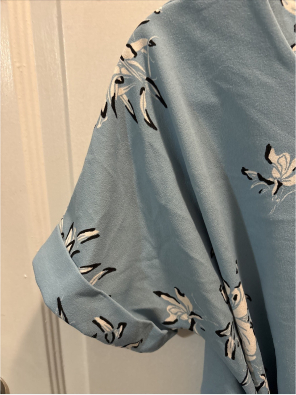 Worthington Navy Blue And White Floral Short Sleeve Shirt With A Tie Size Large - Picture 4 of 8